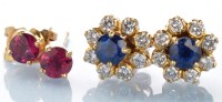 Lot 793 - A pair of sapphire and a pair of ruby stud...