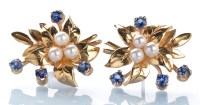 Lot 795 - A pair of cultured pearl, sapphire and 9ct....