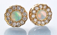 Lot 798 - A pair of opal and diamond cluster stud...