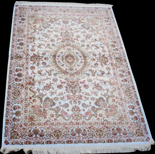 Lot 885 - A woven silk rug, with central floral...
