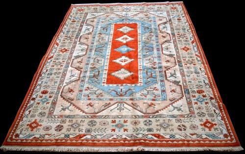 Lot 889 - A Turkish carpet, with five diamond-shaped...