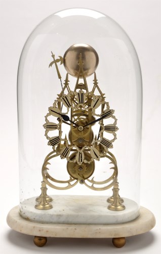 Lot 911 - A Victorian brass skeleton clock, with...
