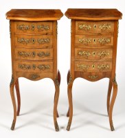 Lot 950 - A pair of Louis XV style walnut bedside...