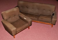 Lot 76 - A wool upholstered and teak three-piece suite,...