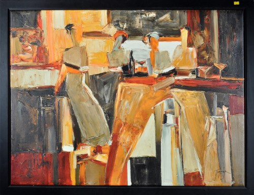 Lot 214 - After Yuri Tremler FIGURES AT A BAR textured...