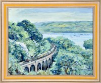 Lot 453 - Robin Miller DART VALLEY RAILWAY signed oil on...