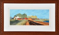 Lot 455 - Barbara Ellis COLLIERY BUILDINGS signed oil on...