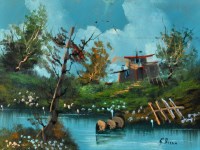 Lot 456 - G*** Rizzo AN ITALIAN LAKESIDE FARM signed oil...