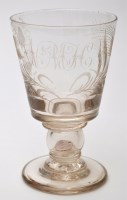 Lot 333 - Engraved glass goblet, tapering bowl with...