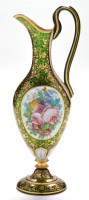 Lot 334 - Opaque and green overlay glass ewer, gilded...