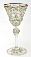 Lot 348 - Enamel and overlay wine glass, octagonal bowl...