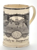 Lot 363 - Printed creamware mug of 'North-East' interest,...