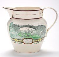 Lot 365 - Coloured printed creamware jug of 'North-East'...