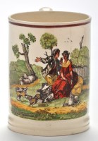 Lot 370 - Coloured printed Creamware mug of 'North-East'...