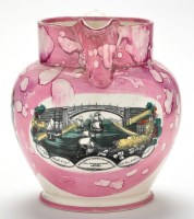 Lot 378 - Marbled lustreware printed pearlware jug of...