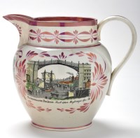 Lot 381 - Lustreware coloured printed pearlware jug of...