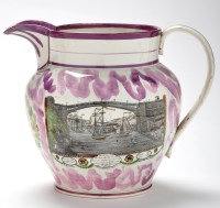 Lot 382 - Lustreware coloured printed pearlware jug of...