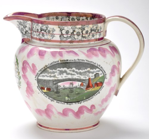 Lot 383 - Lustreware coloured printed pearlware jug of...