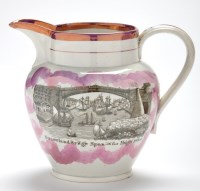 Lot 385 - Lustreware printed pearlware jug of...