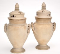 Lot 414 - Pair of pottery urns and covers with interior...