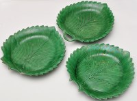 Lot 417 - Pair of Staffordshire green glaze leaf dishes,...