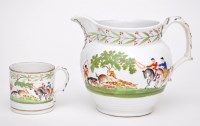 Lot 433 - 'New Hall' moulded hunting jug and mug,...