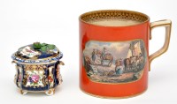 Lot 459 - Coral ground Prattware mug, reserve panels...