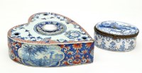 Lot 479 - Delftware heart-shaped inkstand, the top with...