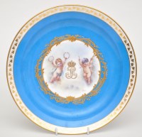 Lot 485 - Sevres 'Bleu Celeste' ground dish, reserve...