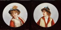 Lot 492 - Pair of framed circular plaques, of slight...