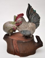 Lot 500 - Faience figure group of a cockerel and hen...