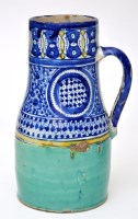 Lot 521 - Fritware flagon, cylindrical body with sloping...