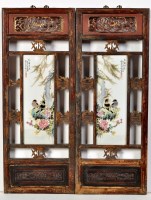 Lot 564 - Pair of Chinese porcelain mounted lacquer...