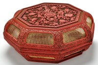 Lot 566 - Chinese 'Cinnabar' lacquer 'basket weave'...