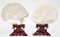 Lot 569 - Pair of Chinese mother-of-pearl carved shell...