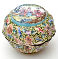 Lot 577 - Chinese Canton enamel circular lobbed box and...