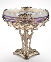 Lot 600 - A WMF style fruit stand with Loetz style glass...