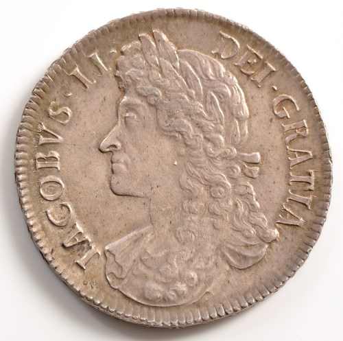 Lot 721 - James II Crown 1687, second bust, Tertio edge,...