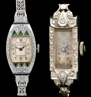 Lot 806 - An Art Deco 14K white gold and diamond cased...