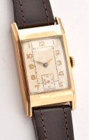 Lot 812 - A 9ct. gold manual wind wristwatch in the Art...