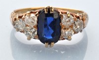 Lot 932 - A synthetic sapphire and diamond ring, the...