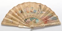 Lot 995 - A French carved ivory and painted silk fan, by...