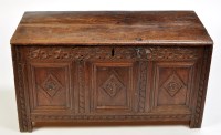 Lot 1337 - An 18th Century oak coffer, the rectangular...