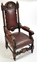 Lot 1366 - A Victorian carved oak throne chair, the...