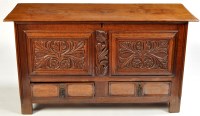 Lot 1387 - A 19th Century oak blanket box, the...
