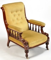 Lot 1393 - A Victorian mahogany easy chair, the buttoned...