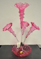 Lot 267 - A Cranberry glass epergne, with central...