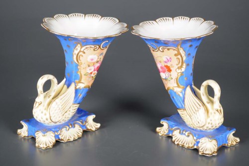 Lot 295 - Samuel Alcock: a pair of swan rhyton vases,...