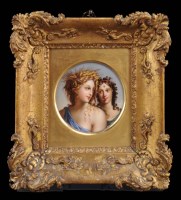 Lot 313 - A hand painted French oval porcelain plaque,...