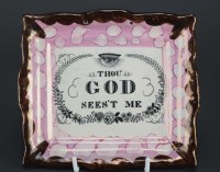 Lot 356 - A pink lustre ''Thou God Sees't me'' plaque,...
